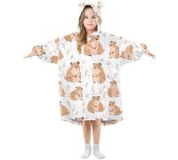 Girls Oversized Blanket Hoodie Poppies Capybara Little Animal Forest Kids Wearable Blanket Soft Warm Fleece Hooded Sweatshirt Front Big Pocket Pullover Hoody