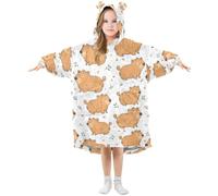 Girls Oversized Blanket Hoodie Poppies Cute Cartoon Animal Capybara Kids Wearable Blanket Soft Warm Fleece Hooded Sweatshirt Front Big Pocket Pullover Hoody