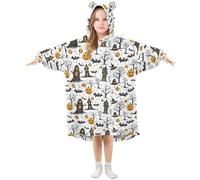 Girls Oversized Blanket Hoodie Poppies Halloween Pumpkin Black Kids Wearable Blanket Soft Warm Fleece Hooded Sweatshirt Front Big Pocket Pullover Hoody