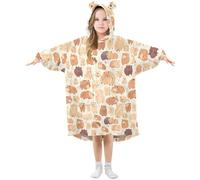 Girls Oversized Blanket Hoodie Poppies Happy Capybara Yellow Kids Wearable Blanket Soft Warm Fleece Hooded Sweatshirt Front Big Pocket Pullover Hoody