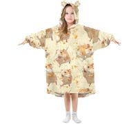 Girls Oversized Blanket Hoodie Poppies Little Hamster Cute Animals Kids Wearable Blanket Soft Warm Fleece Hooded Sweatshirt Front Big Pocket Pullover Hoody