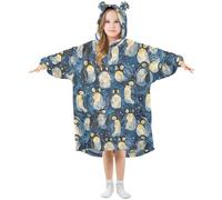 Girls Oversized Blanket Hoodie Poppies Penguin Style Starry Kids Wearable Blanket Soft Warm Fleece Hooded Sweatshirt Front Big Pocket Pullover Hoody