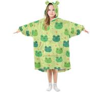 Girls Oversized Blanket Hoodie Poppies Poppies Cute Frog Green Kids Wearable Blanket Soft Warm Fleece Hooded Sweatshirt Front Big Pocket Pullover Hoody