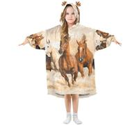 Girls Oversized Blanket Hoodie Poppies Poppies Horse Desert Horse 1 Kids Wearable Blanket Soft Warm Fleece Hooded Sweatshirt Front Big Pocket Pullover Hoody
