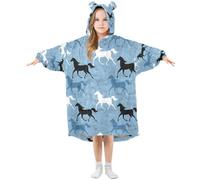 Girls Oversized Blanket Hoodie Poppies Poppies Horse Print Kids Wearable Blanket Soft Warm Fleece Hooded Sweatshirt Front Big Pocket Pullover Hoody