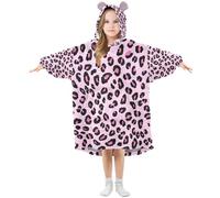 Girls Oversized Blanket Hoodie Poppies Poppies Leopard Print Cheetah Pink Wearable Blanket Soft Warm Fleece Hooded Sweatshirt Front Big Pocket Pullover Hoody