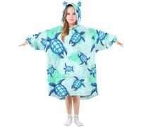 Girls Oversized Blanket Hoodie Poppies Poppies Sea Turtle Blue Ocean Kids Wearable Blanket Soft Warm Fleece Hooded Sweatshirt Front Big Pocket Pullover Hoody