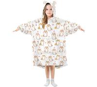 Girls Oversized Blanket Hoodie Poppies Poppies Shiba Inu Dog on White Background Wearable Blanket Soft Warm Fleece Hooded Sweatshirt Front Big Pocket Pullover Hoody