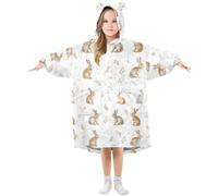 Girls Oversized Blanket Hoodie Poppies Rabbit Forest Animal Leaf Kids Wearable Blanket Soft Warm Fleece Hooded Sweatshirt Front Big Pocket Pullover Hoody