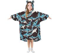 Girls Oversized Blanket Hoodie Poppies Shark Blue Ocean Black Kids Wearable Blanket Soft Warm Fleece Hooded Sweatshirt Front Big Pocket Pullover Hoody