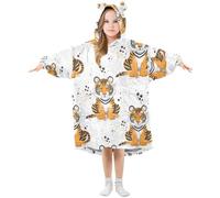 Girls Oversized Blanket Hoodie Poppies Tiger Forest Animals Yellow Kids Wearable Blanket Soft Warm Fleece Hooded Sweatshirt Front Big Pocket Pullover Hoody