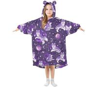 Girls Oversized Blanket Hoodie Poppies Wolf Glaxy Wolves Kids Wearable Blanket Soft Warm Fleece Hooded Sweatshirt Front Big Pocket Pullover Hoody