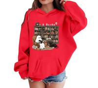 Girls Oversized Hoodie Fall Clothes Cute Halloween Graphic Printed Oversized Pullover Sweatshirt Fashion Long Sleeve Crew Neck Casual Loose Pullover Tops Sportwear 1-14 Years Red