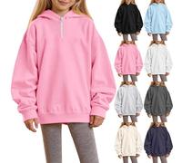 Girls Oversized Hoodie Half Zip up Hoodies Anti-Pill Hooded Jumper Preppy Sweatshirts Fleece Warm Hooded Sweatshirt Heavyweight Pullover Top Casual Fashion Clothes (Pink, 13-14 Years)
