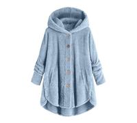 Girls Oversized Sherpa Hooded Cardigan Sweater Fleece Jackets Baggy Teddy Coat with Pocket Winter Button up Long Sleeve Winter Warm Fluffy Jacket Trench Coats (Light Blue, 11-12 Years)