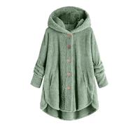 Girls Oversized Sherpa Hooded Cardigan Sweater Fleece Jackets Baggy Teddy Coat with Pocket Winter Button up Long Sleeve Winter Warm Fluffy Jacket Trench Coats (Green, 13-14 Years)