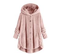 Girls Oversized Sherpa Hooded Cardigan Sweater Fleece Jackets Baggy Teddy Coat with Pocket Winter Button up Long Sleeve Winter Warm Fluffy Jacket Trench Coats (Pink, 13-14 Years)