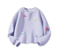 Girls Oversized Sweatshirt Casual Loose Fit Fleece Jumper, Teens Bow Tie Long Sleeve Pullover Tops Spring Clothes Sports Active Pe School Preppy Clothes Purple 14-15 Years