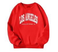 Girls Oversized Sweatshirts Casual Crewneck Long Sleeve Tops Kids Sweater Comfortable Los Angeles Sweatshirt Printed Pullover Lightweight Tops Basic Tee Shirt (Red, 7-8 Years)