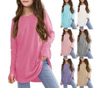 Girls Oversized Sweatshirts Kids Long Sleeve Pullover Hoodie Plain Crewneck Loose Tops with Thumb Hole Autumn Winter Solid Color Thermal Shirt