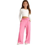 Girls Oversized Wide Leg Joggers Sweatpants Fleece Athletic Joggers Drawstring Waist and Pockets Kids Baggy High Waist Straight Leg Track Pants School Trousers Solid Color (Pink, 13-14 Years)