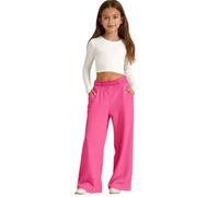 Girls Oversized Wide Leg Joggers Sweatpants Fleece Athletic Joggers Drawstring Waist and Pockets Kids Baggy High Waist Straight Leg Track Pants School Trousers Solid Color (Hot Pink, 7-8 Years)