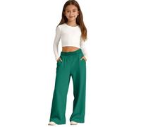 Girls Oversized Wide Leg Joggers Sweatpants Fleece Athletic Joggers Drawstring Waist and Pockets Kids Baggy High Waist Straight Leg Track Pants School Trousers Solid Color (Blackish Green, 7-8 Years)