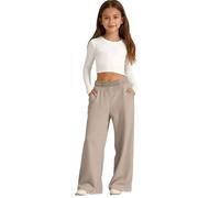 Girls Oversized Wide Leg Joggers Sweatpants Fleece Athletic Joggers Drawstring Waist and Pockets Kids Baggy High Waist Straight Leg Track Pants School Trousers Solid Color (Khaki, 9-10 Years)