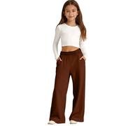 Girls Oversized Wide Leg Joggers Sweatpants Fleece Athletic Joggers Drawstring Waist and Pockets Kids Baggy High Waist Straight Leg Track Pants School Trousers Solid Color (Brown, 5-6 Years)