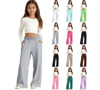 Girls Oversized Wide Leg Joggers Sweatpants Fleece Athletic Joggers Drawstring Waist and Pockets Solid Color Tracksuit Bottoms Kids Baggy High Waist Straight Leg Track Pants (A-Grey, 5-6 Years)