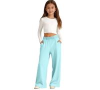Girls Oversized Wide Leg Joggers Sweatpants Fleece Athletic Joggers Drawstring Waist and Pockets Solid Color Tracksuit Bottoms Kids Baggy High Waist Straight Leg Track (Light Blue, 13-14 Years)