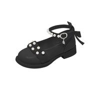 Girls Oxfords Shoes Mary Jane School Shoes Soft Bottoms Comfortable Dress Footwear with Pearls Metal Buckle Elegent Stylish Faux Leather Princess Sandals for Wedding Party A Black