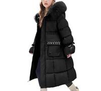 Girls Padded Maxi Coat - Kids Faux Fur Hooded Parka Jacket, Quilted Thicken, Windproof Overcoat, Long Sleeve Bowknot, Stand Collar Pockets, Teenage Snowsuit, Outwear School Walking Age 5-16 Years