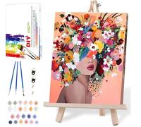 Girls Paint by Numbers for Adults with Framed Canvas-with Wooden Easel,Paint by Number on Framed Canvas,DIY Acrylic Oil Painting Kits with Brushes Nice Gift Box for Home Wall Decor(12x16 Inch)