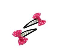 Girls Pair of Pink Polka Dot Bow Snap Clips Hair Ties Accessories