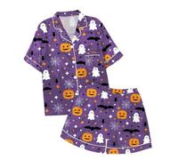 Girls Pajamas Halloween Costumes for Kids Nightwear Glow In The Dark Cotton Pjs Toddler Long Sleeve Sleepwear Lapel Button Shirt Outfits Sleeves Tops print pajama set Purple