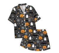 Girls Pajamas Halloween Costumes for Kids Nightwear Glow In The Dark Cotton Pjs Toddler Long Sleeve Sleepwear Lapel Button Shirt Outfits Sleeves Tops print pajama set Grey