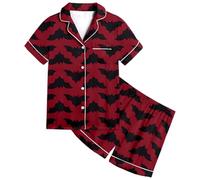 Girls Pajamas Halloween Costumes for Kids Nightwear Pjs Snowman Pumpkin Spider Tops and Pants Sets Lapel Button Shirt Sleepwear Outfits Long Sleeves print pajama set Brick Red