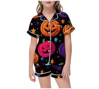 Girls Pajamas Halloween Unisex Kids Pyjamas Glow in The Dark Cotton Pjs Toddler Long Sleeve Sleepwear Children Set Sleeves Nightwear Tops Print Pajama Khaki