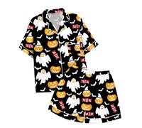 Girls Pajamas Halloween Unisex Kids Pyjamas Pjs Snowman Pumpkin Spider Toddler Long Sleeve Sleepwear Ghost Print Sleeves Nightwear Tops Family Matching Black