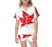 Girls' Pajamas,Mens Shirts Casual Canadian Maple Leaf Print Shirts Short Sleeve Button Down Shirts
