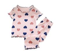 Girls Pajamas Short Sleeve js Set Kids Dinosaur Pajama Little & Big Girls 2 Pieces Sleepwear Toddler Heart Clothes (Pink, 18-24 Months)