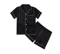 Girls Pajamas - Silk/Cotton Nightwear Children Long Sleeves Short Sleeve Pjs Girls Boys Pyjamas Set Y2K Short Sleeve Sleepwear Toddler Clothes Sleepwear Pjs Sets Toddler 3-16 Years Black