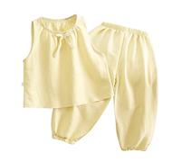 Girls Pajamas Summer Sleepwear Tank Top and Pants Set js Outfit for Baby to Tween (Yellow, 12-18 Months)