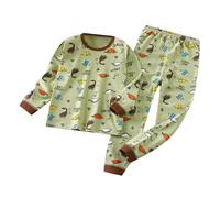 Girls Pajamas - Unisex Premium Nightwear Long Sleeve Casual Pjs Set Silk/Cotton Homewear Comfortable Breathable Sleepwear Toddler Clothes Sleepwear Autumn And Winter Pyjama Set Green