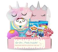 Girls Pamper Gift Set - Unicorn Eye Mask, 7th Heaven Face Mask, Lip Balm, Bath Bomb, Bath Sponge, Satin Scrunchie & Sweets for Birthdays, Sleepovers and Spa Nights