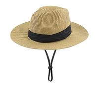 Girls Panama Wide-Brim Floppy Straw Sun-Hat Roll up Foldable Fedora Hat Summer Beach 8 to16Year - beige - One Size