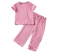 Girls' Pant Sets Summer Outfits 2 Piece Set Casual Comfortable Toddler Clothes Pure Daily Wear Age 9 Months to 7 Years (6-7 Years) Pink