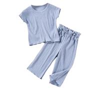 Girls' Pant Sets Summer Outfits 2 Piece Set Casual Comfortable Toddler Clothes Pure Daily Wear Age 9 Months to 7 Years (Blue, 4-5 Years)