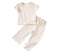 Girls' Pant Sets Summer Outfits 2 Piece Set Casual Comfortable Toddler Clothes Pure Daily Wear Age 9 Months to 7 Years (Beige, 2-3 Years)